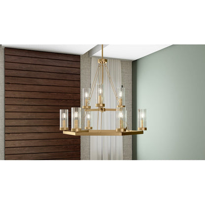 Valens 9 Light Chandelier, Aged Brass/Clear Reeded