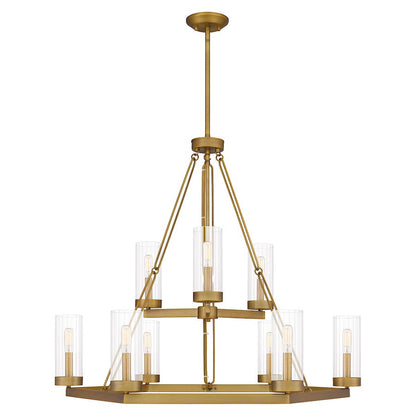 Valens 9 Light Chandelier, Aged Brass/Clear Reeded