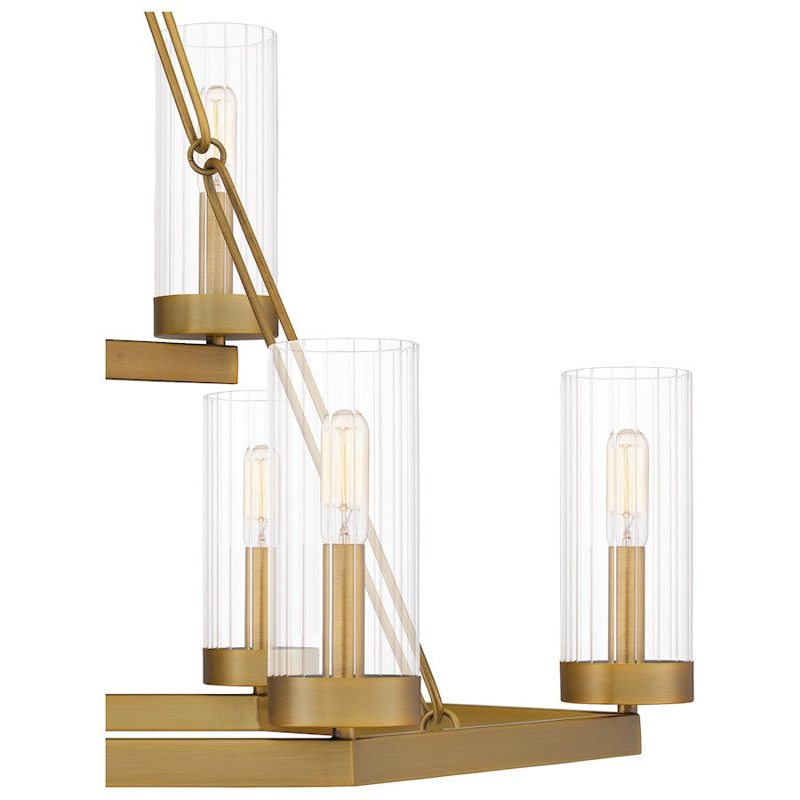 Valens 9 Light Chandelier, Aged Brass/Clear Reeded