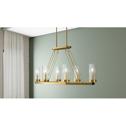 Valens 6 Light Chandelier Light, Aged Brass/Clear Reeded