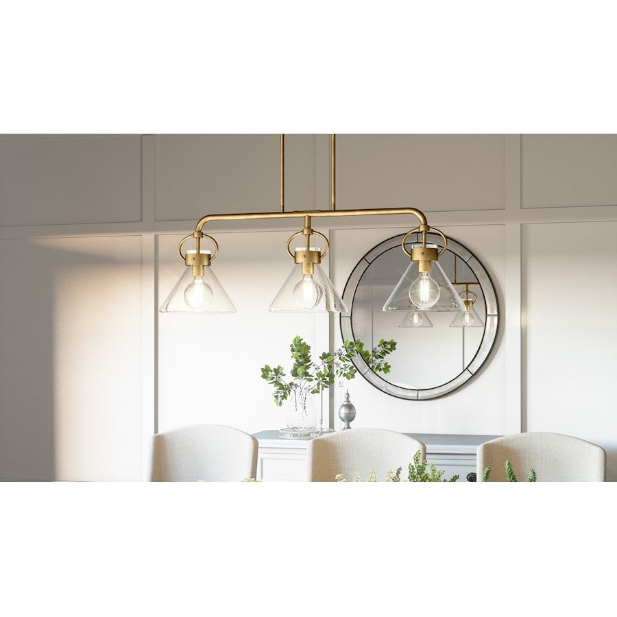 Webster 3 Light Chandelier Light, Weathered Brass/Clear