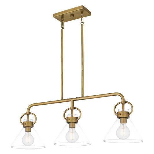 Webster 3 Light Chandelier Light, Weathered Brass/Clear