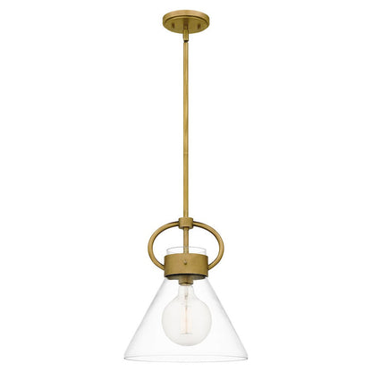 Webster 1 Light Mini Pendant, Weathered Brass/Clear