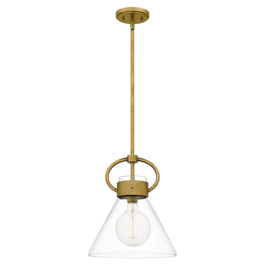 Webster 1 Light Mini Pendant, Weathered Brass/Clear