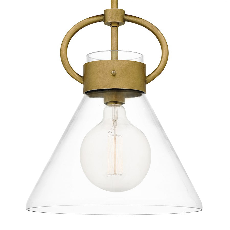 Webster 1 Light Mini Pendant, Weathered Brass/Clear