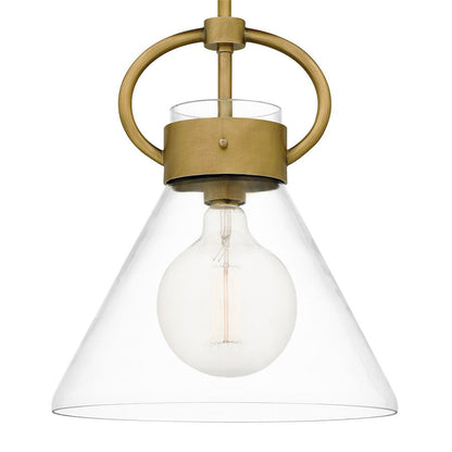 Webster 1 Light Mini Pendant, Weathered Brass/Clear