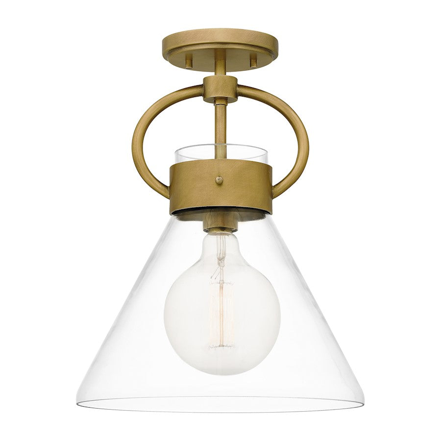 Webster 1 Light Semi-Flush Mount, Weathered Brass/Clear