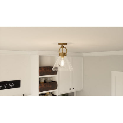 Webster 1 Light Semi-Flush Mount, Weathered Brass/Clear