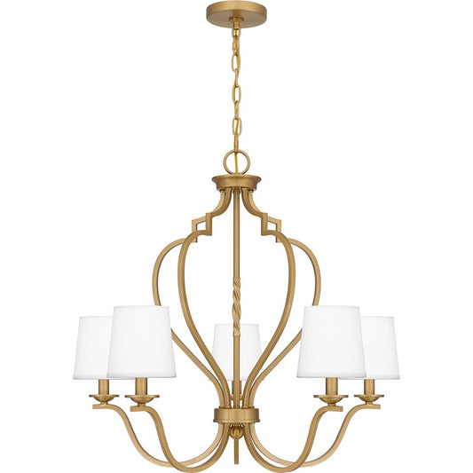 Quoizel Wilkins 5 Light Chandelier, Brushed Brass/White Linen - WIL5027BWS