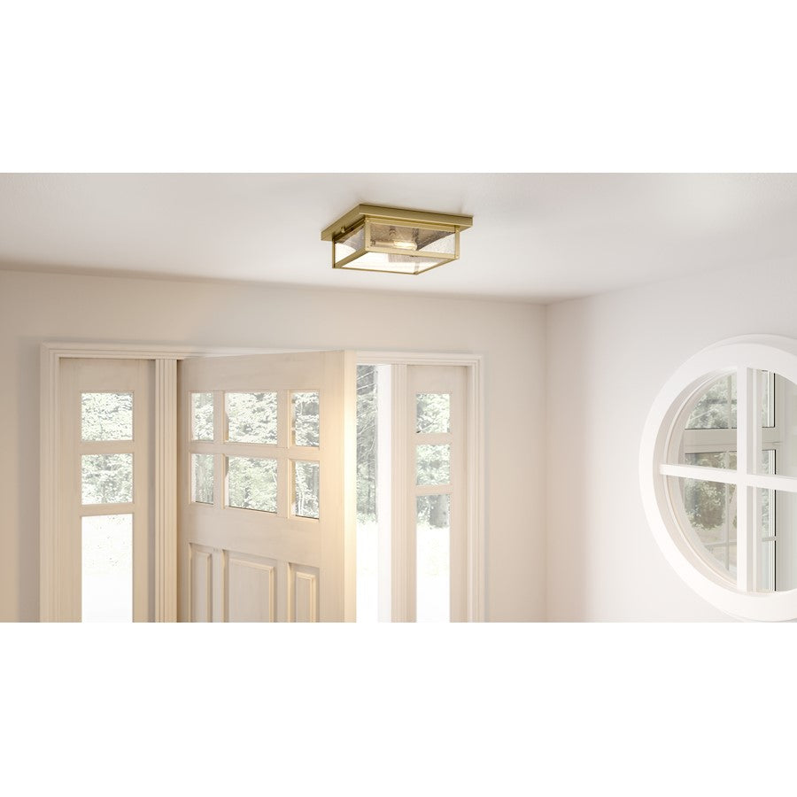 Westover 2 Light Flush Mount, Antique Brass/Clear Seeded